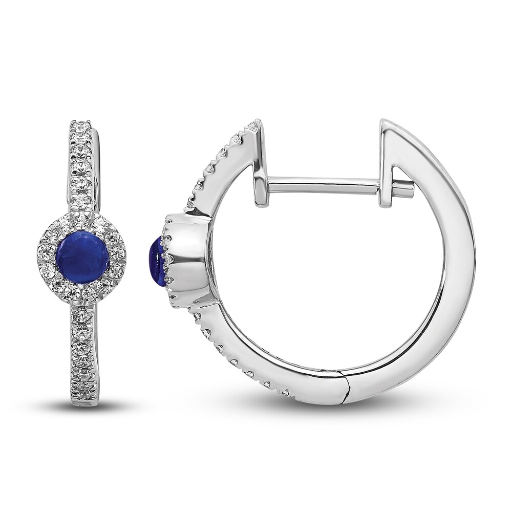 Natural Blue Sapphire Hoop Earrings 1/5 ct tw Diamonds 14K White Gold 0rWhDl5v