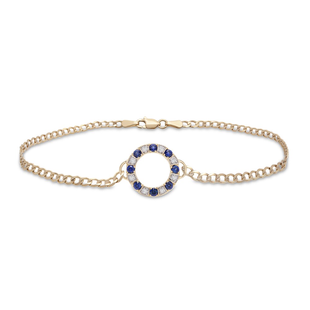 Lab-Created Blue Sapphire Anklet 1/20 ct tw Diamonds 10K Yellow Gold 0zmNY0vn
