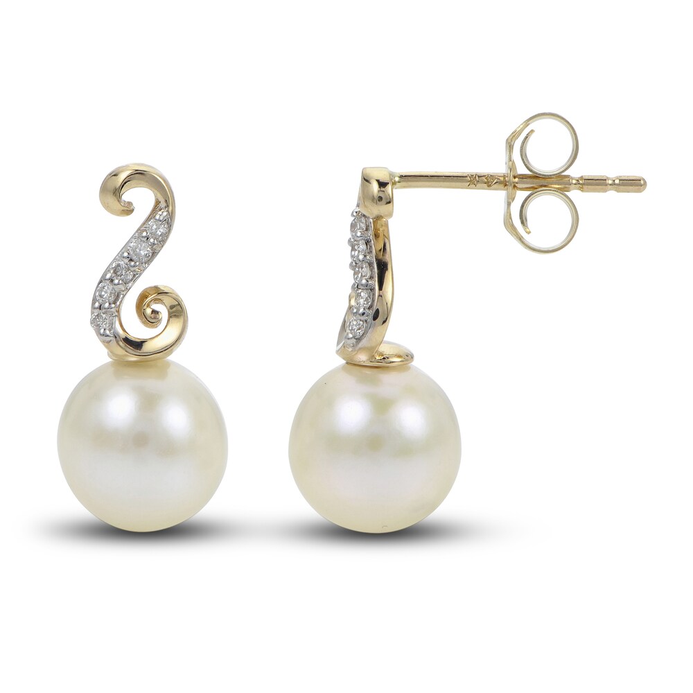 Cultured Freshwater Pearl Dangle Earrings 1/20 ct tw Diamonds 14K Yellow Gold 11SW5Uhm