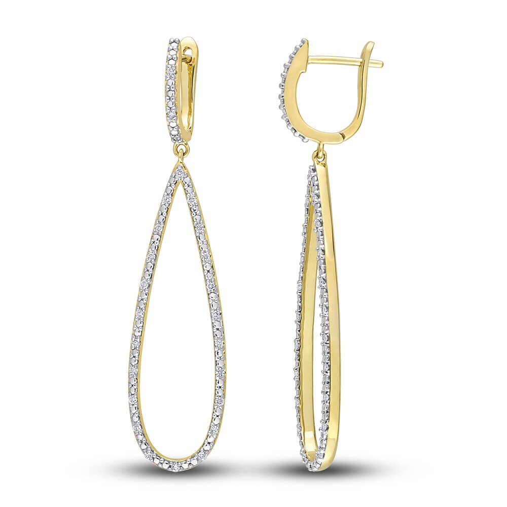 Diamond Drop Hoop Earrings 1/4 ct tw Round 10K Yellow Gold 18l3druC