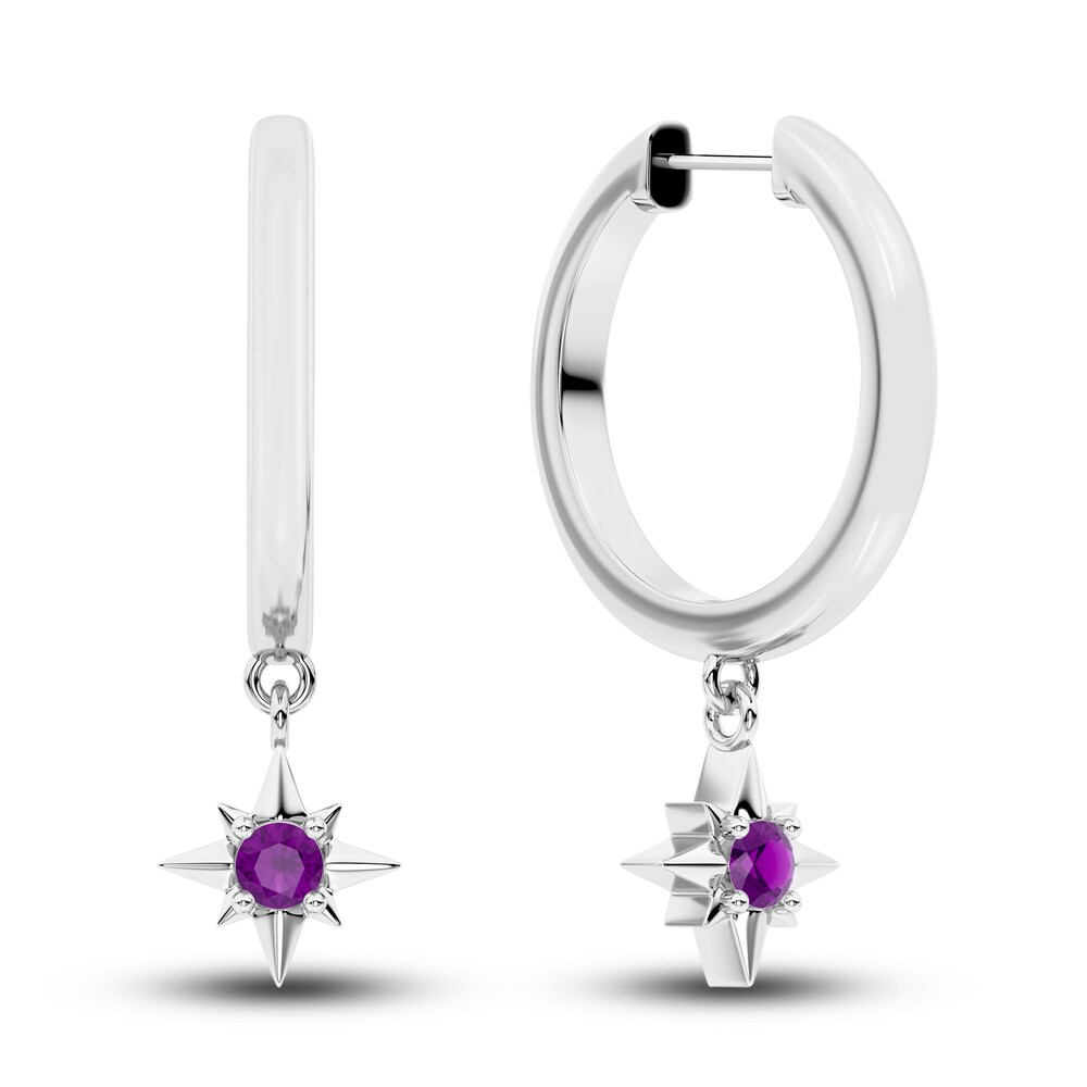 Juliette Maison Natural Amethyst Starburst Hoops 10K White Gold 1A3qFsr9