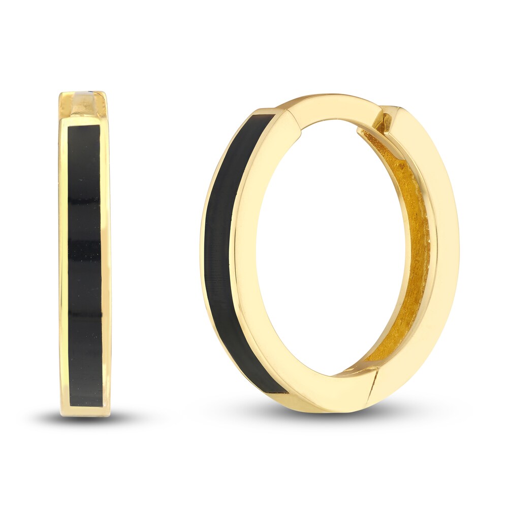 Huggie Earrings Black Enamel 14K Yellow Gold 1KKxKfZz