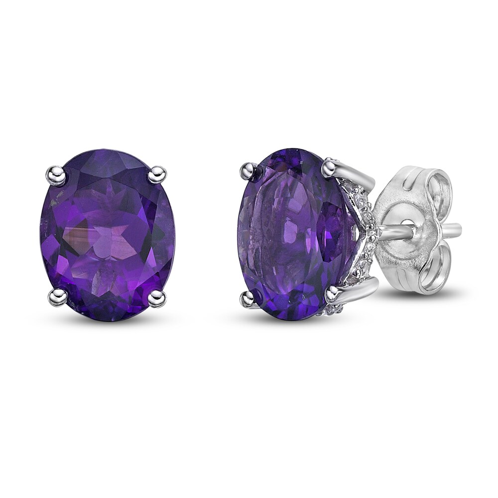 Natural Amethyst Stud Earrings 1/8 ct tw Diamonds 10K White Gold 1L41nHxf