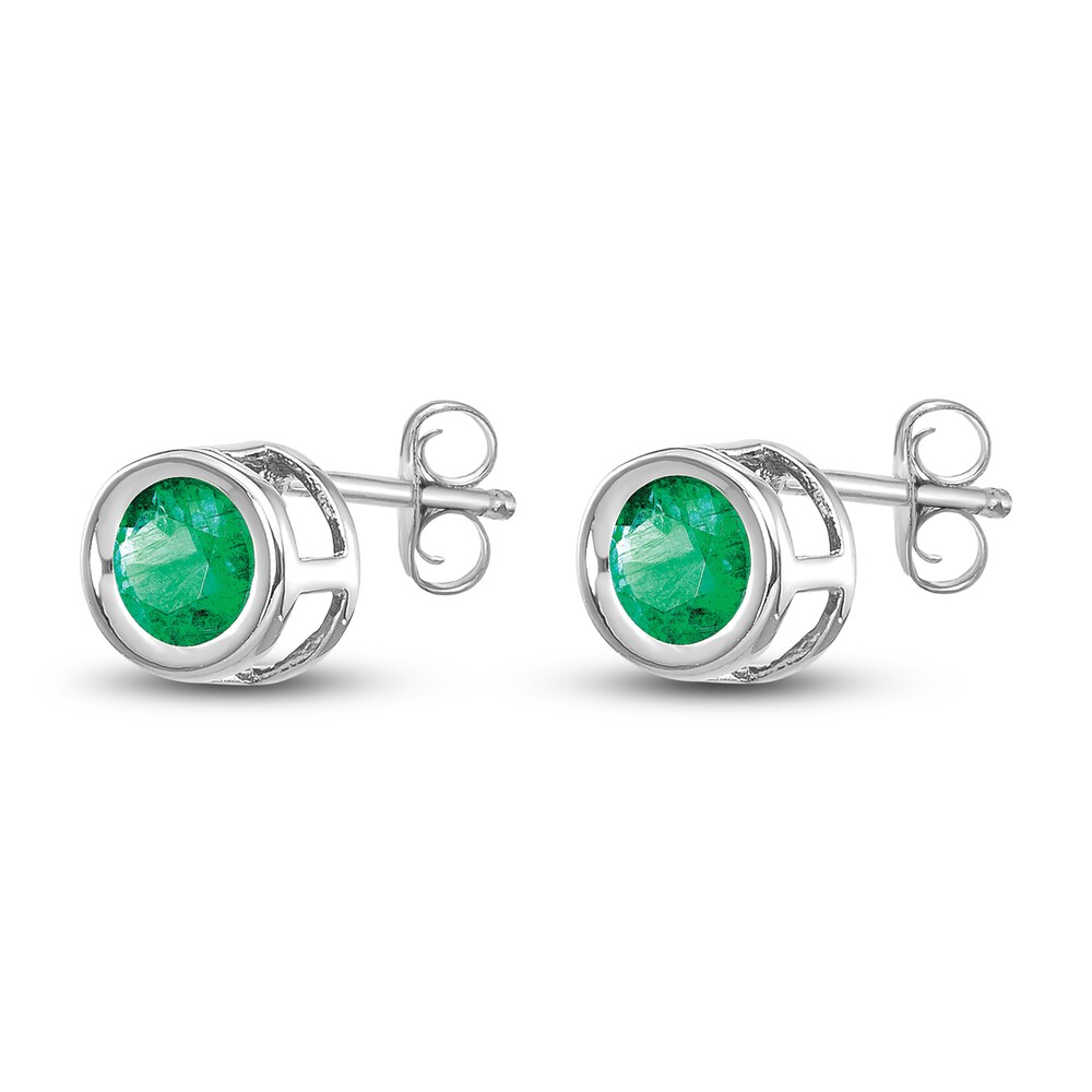 Natural Emerald Stud Earrings 14K White Gold 1NvEVtlp