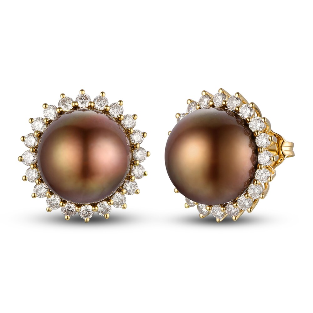 Le Vian Cultured Chocolate Pearl Earrings 7/8 ct tw Diamonds 14K Honey Gold 1Pa2rSAC