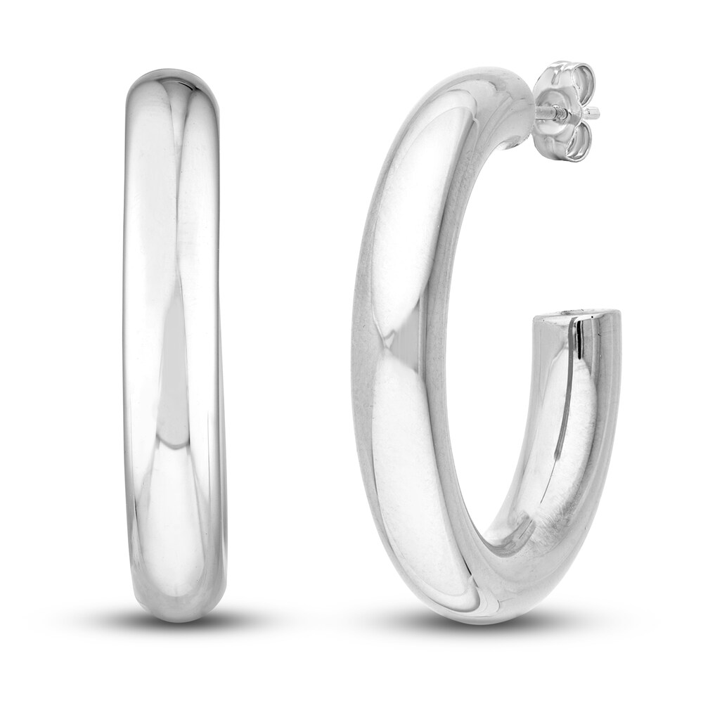 Polished Open Hoop Earrings 14K White Gold 30mm 1UAeMiFi