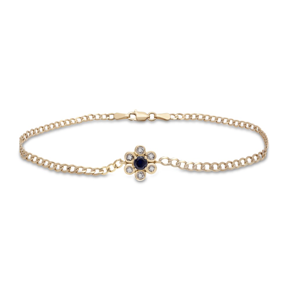 Lab-Created Blue Sapphire Anklet 1/20 ct tw Diamonds 10K Yellow Gold 1cLEYRTI