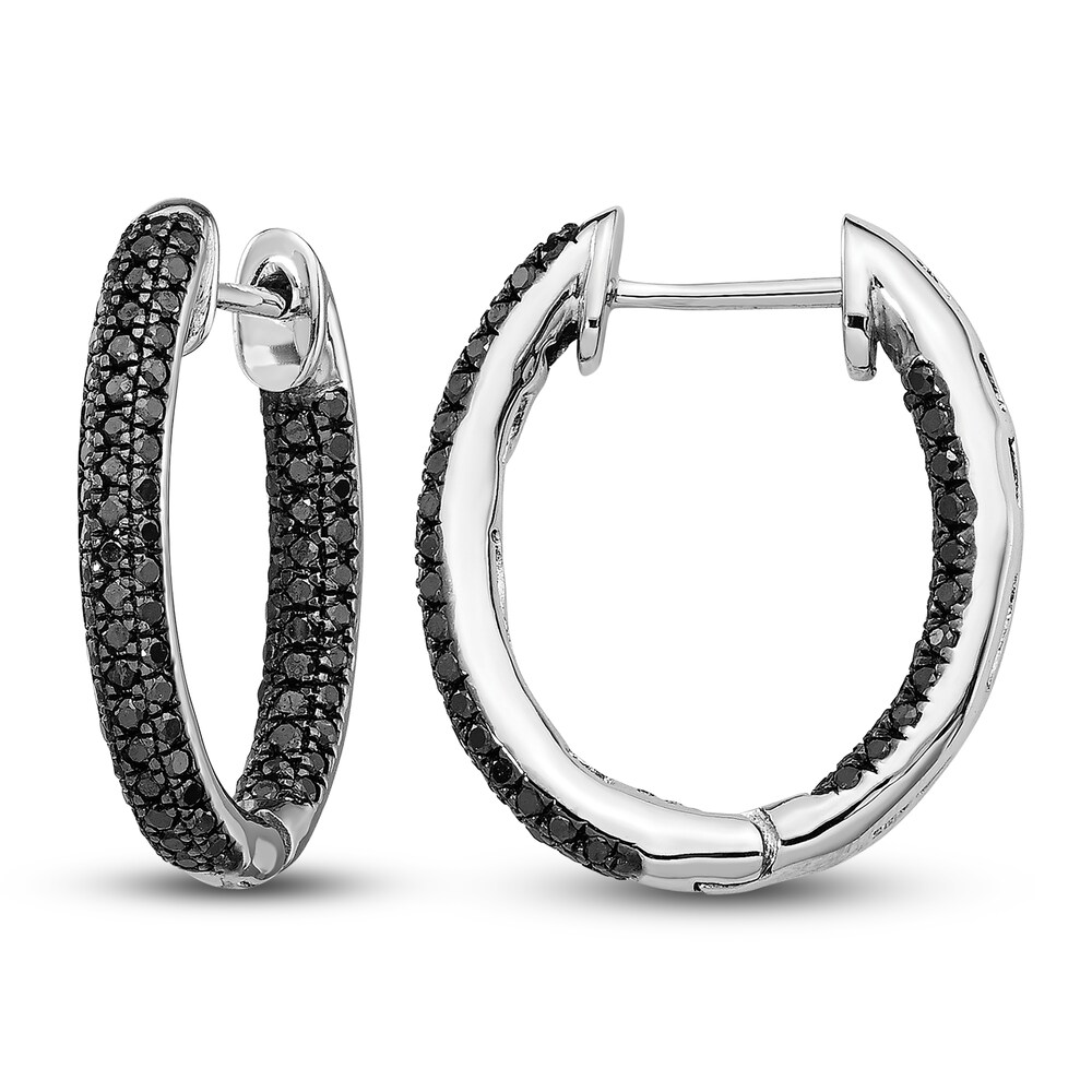 Black Diamond Hoop Earrings 1/2 ct tw Round 14K White Gold 1tVkKUYh