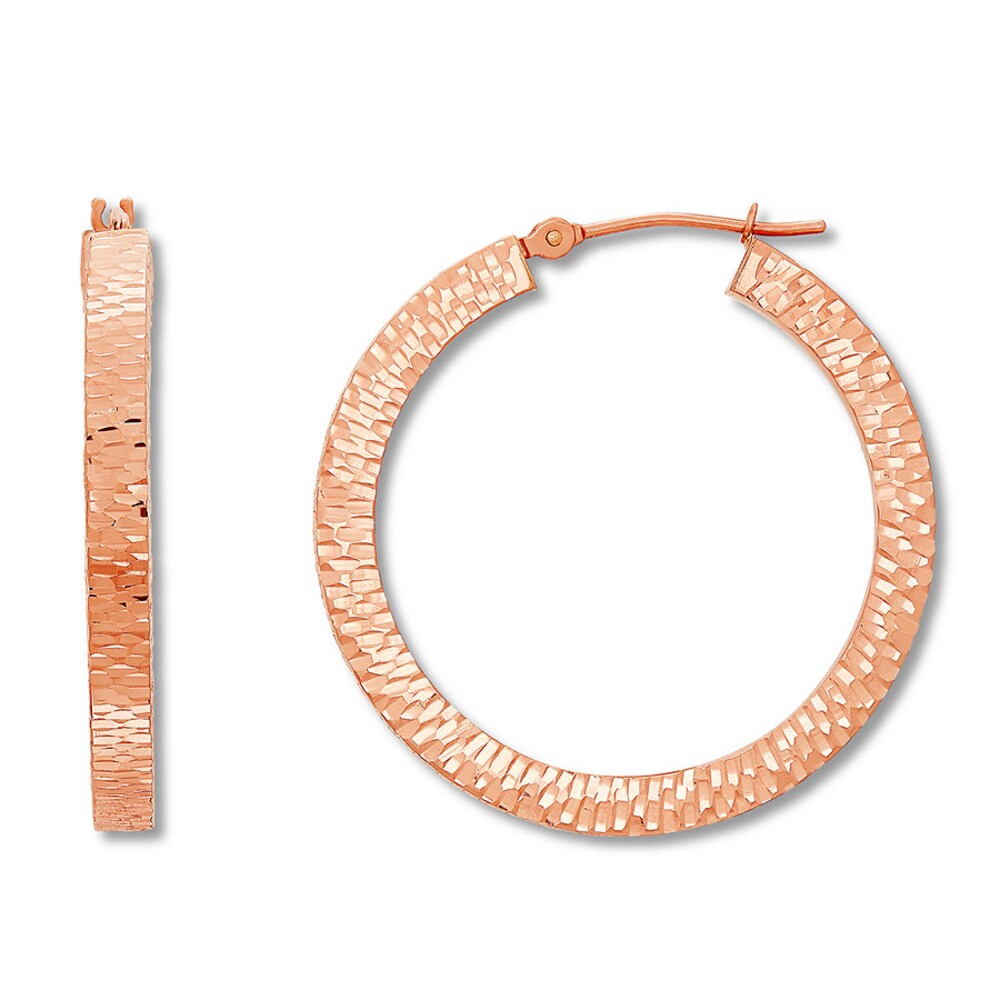 Textured Square Edge Hoop Earrings 14K Rose Gold 1ttMe8pI