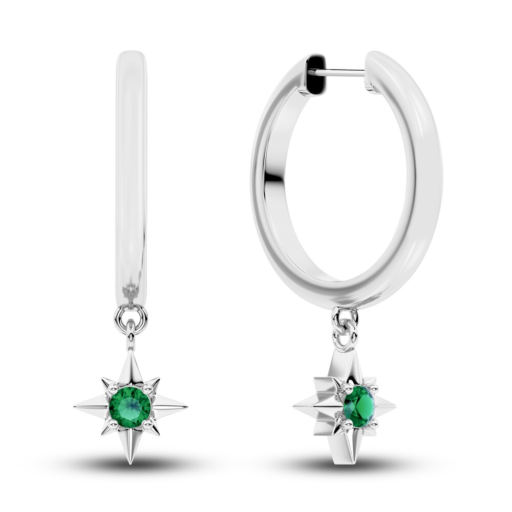 Juliette Maison Natural Emerald Starburst Hoops 10K White Gold 1wagiiIv