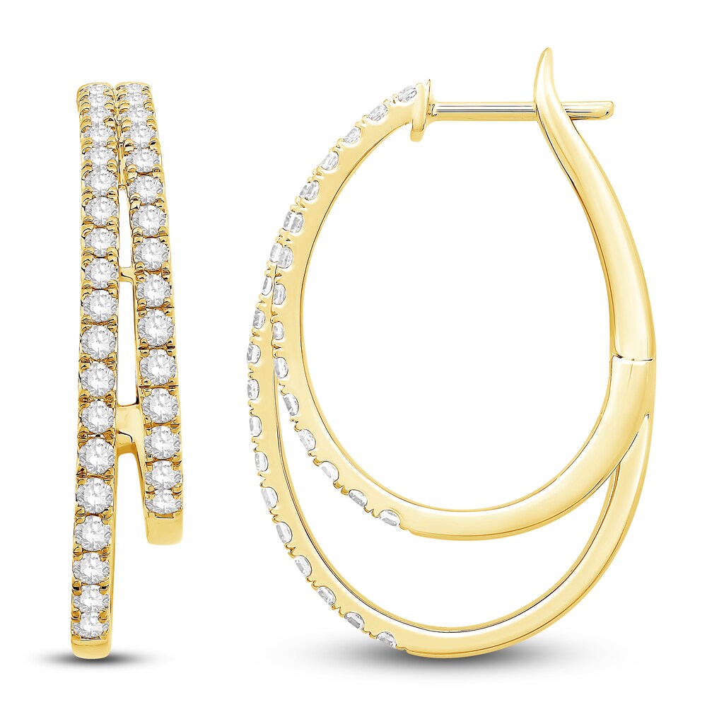 Diamond Double Hoop Earrings 1-1/2 ct tw Round 14K Yellow Gold 20uabYzx