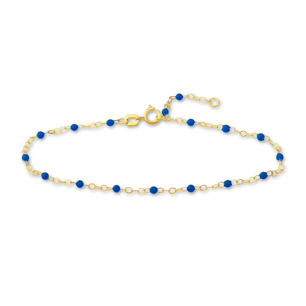 Bead Bracelet Blue Enamel 14K Yellow Gold 7.5" 26PFmOcW