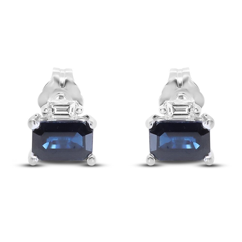 Natural Blue Sapphire Stud Earrings 1/8 ct tw Diamonds 14K White Gold 2DXixjIA