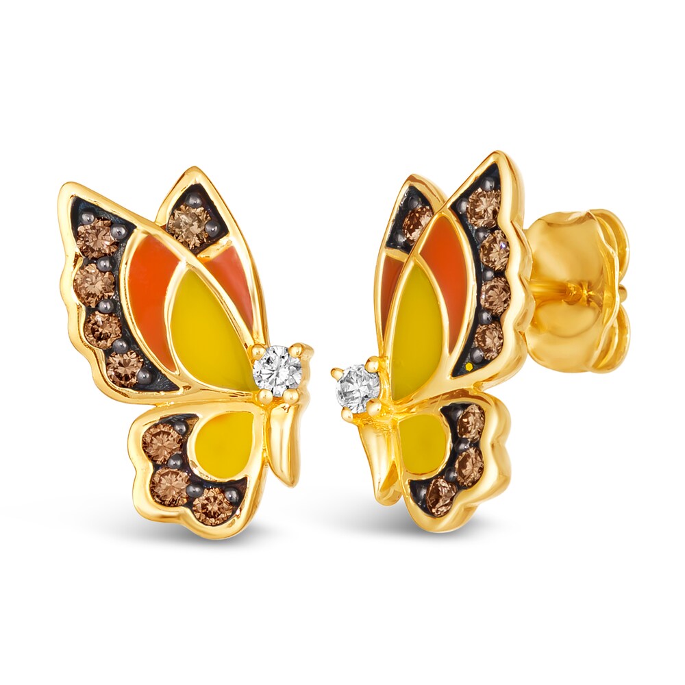 Le Vian Diamond Butterfly Earrings 1/3 ct tw Round Red/Yellow Enamel 14K Honey Gold 2Drfuoq0