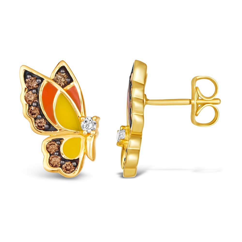 Le Vian Diamond Butterfly Earrings 1/3 ct tw Round Red/Yellow Enamel 14K Honey Gold 2Drfuoq0