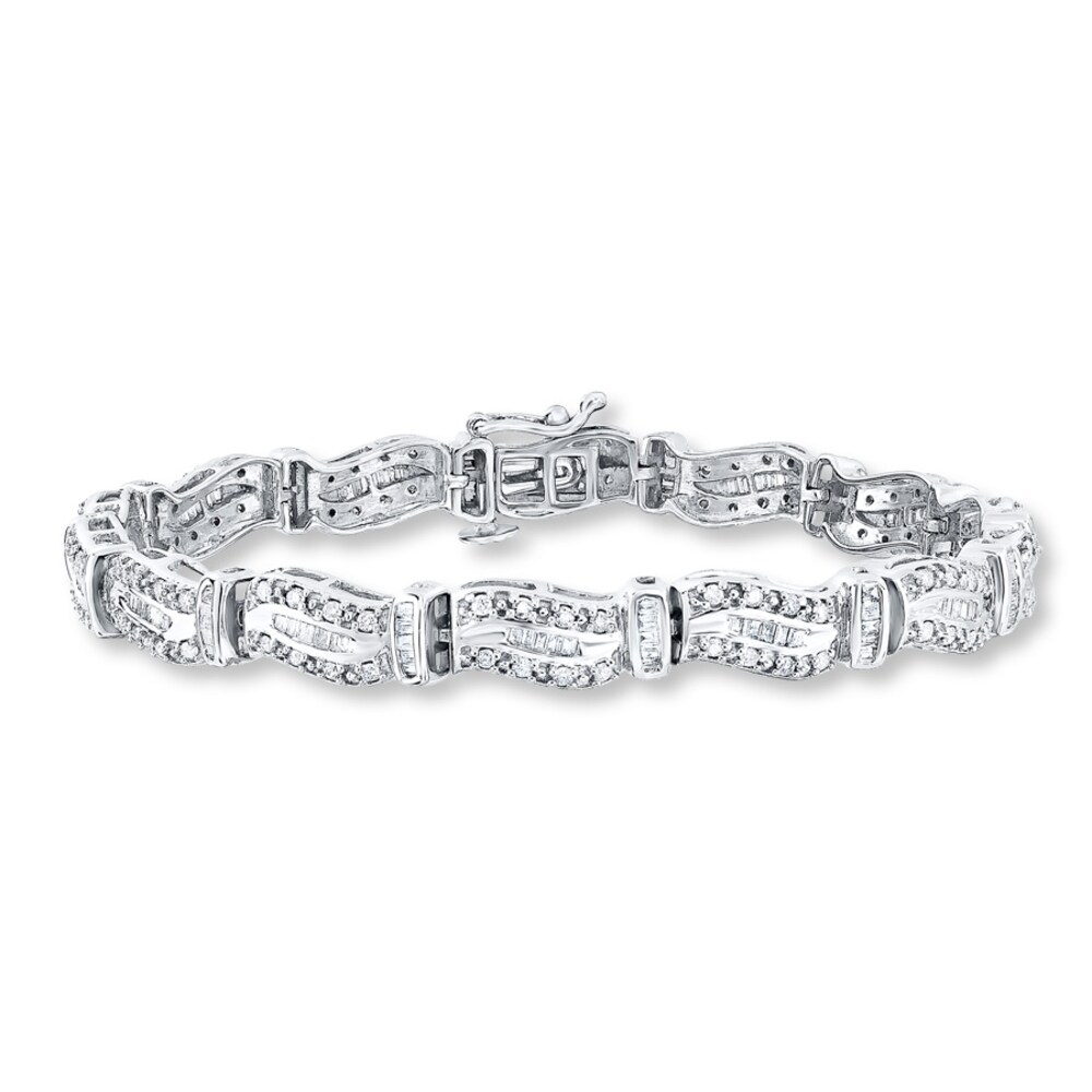 Diamond Bracelet 2 ct tw Round/Baguette 14K White Gold 2EcKmgBJ