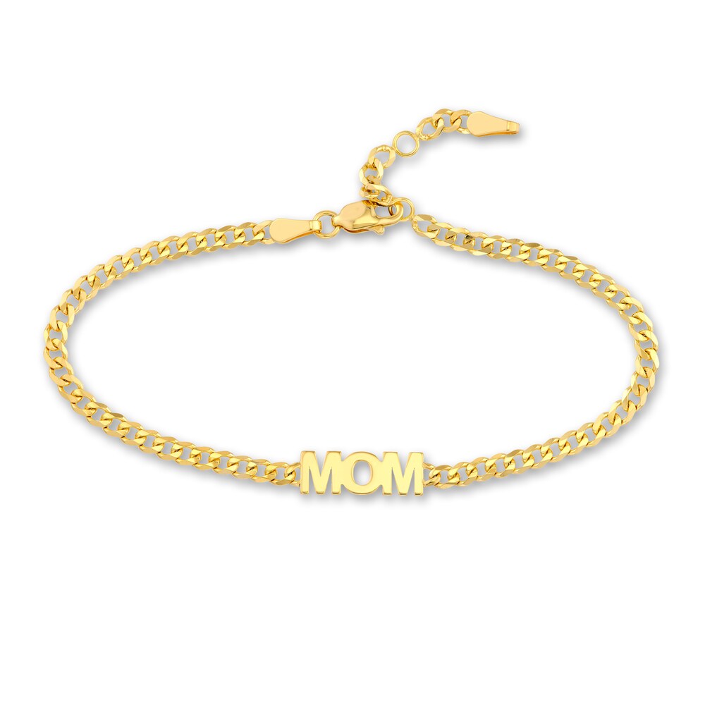 MOM" Curb Bracelet 14K Yellow Gold 6.7" Adj. 2Fndl8kV