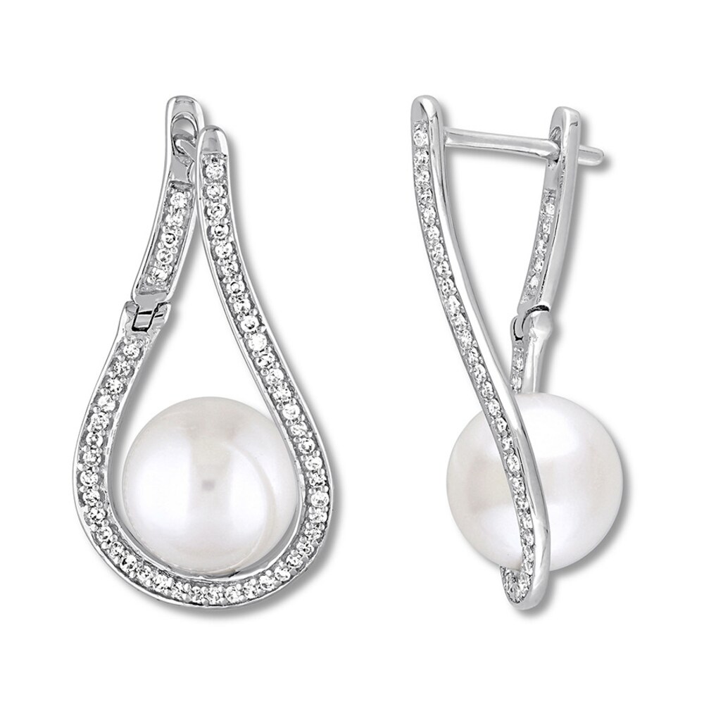 Cultured Pearl Earrings 1/3 ct tw Diamonds 14K White Gold 2GwRY1Fa