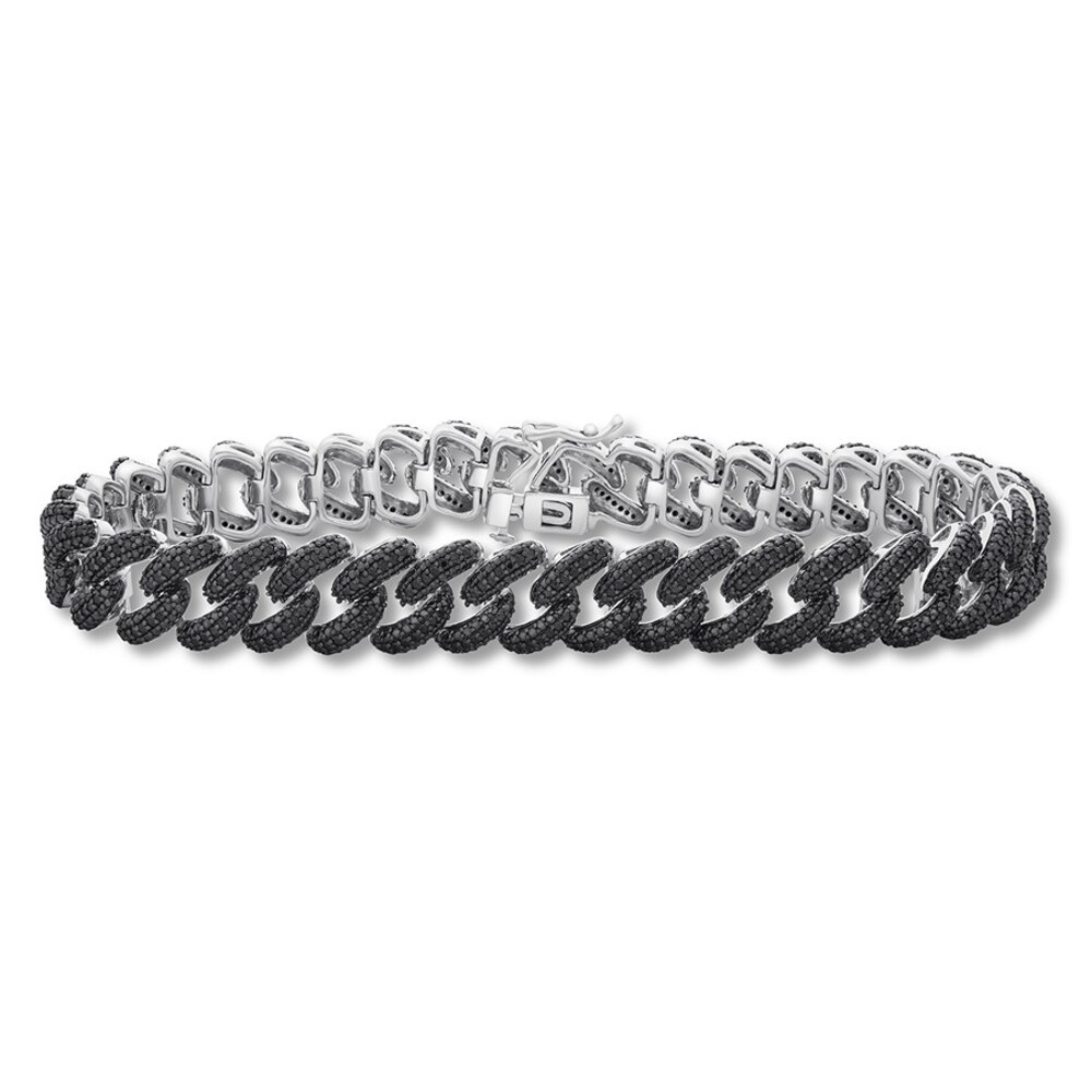 Men's Black Diamond Link Bracelet 1-1/2 ct tw Sterling Silver 2Iz0I2mP