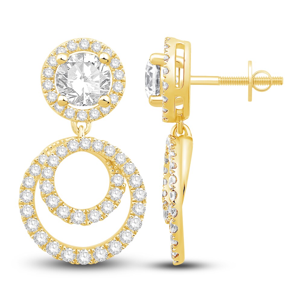 Diamond Double Halo Dangle Earring Jackets 3/4 ct tw Round 14K Yellow Gold 2JO2PkAy