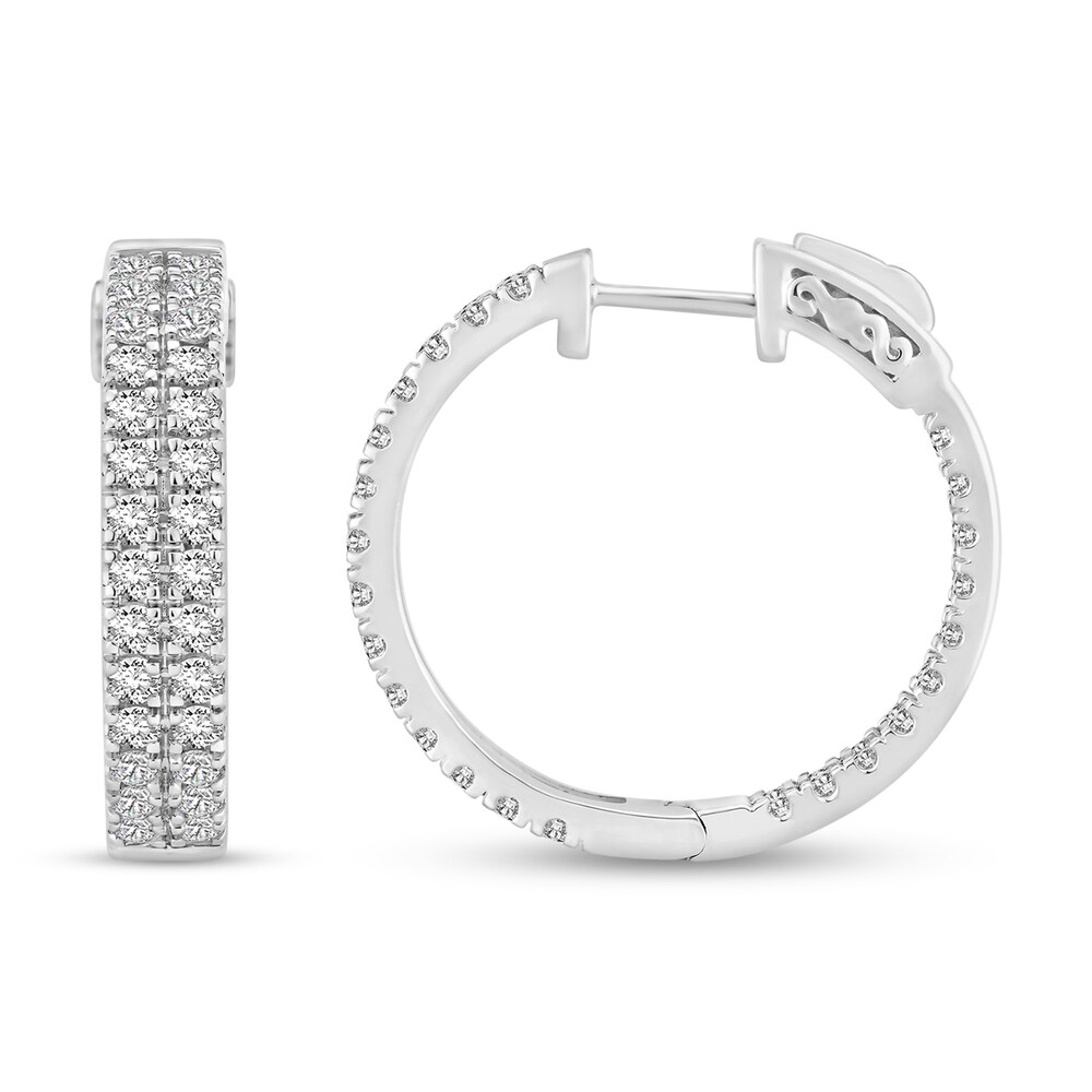 Diamond Double Hoop Earrings 1 ct tw Round 18K White Gold 2KTWAoJz