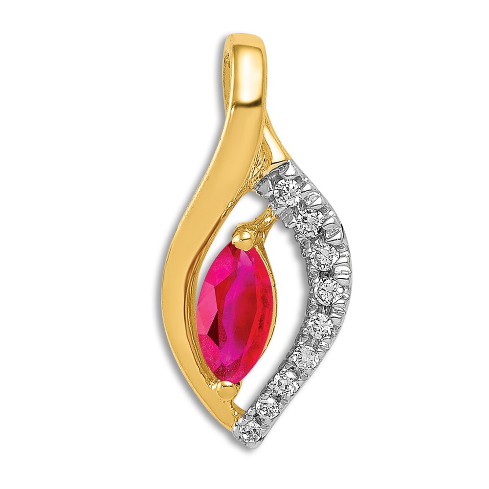 Natural Ruby Pendant Charm 1/20 ct tw Diamonds 14K Yellow Gold 2SPLvWCJ