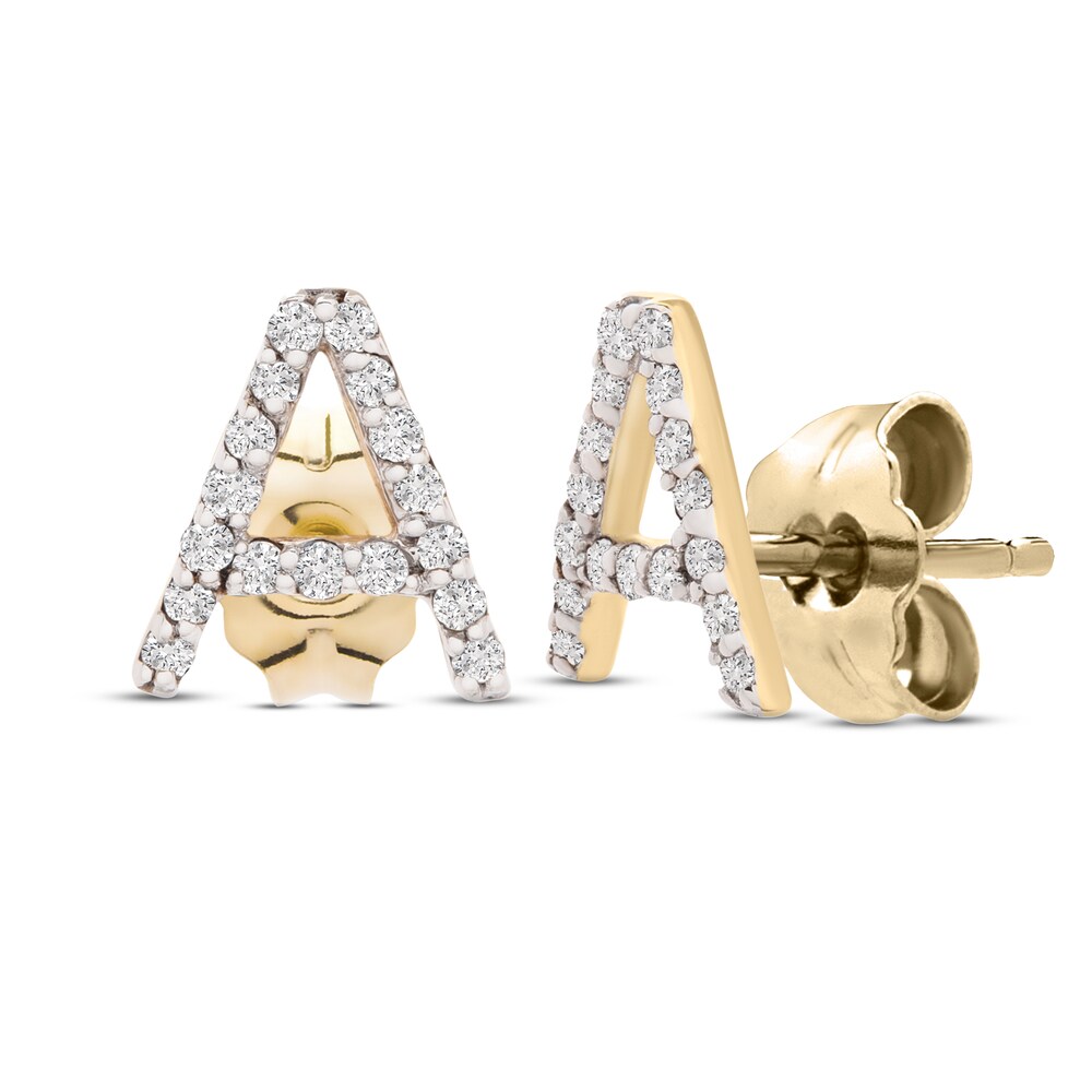 Diamond Letter A Earrings 1/10 ct tw Round 10K Yellow Gold 2UDPeBUK