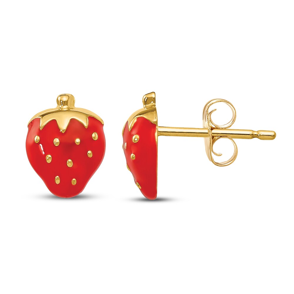 Enameled Strawberry Earrings 14K Yellow Gold 2WjnUr8V