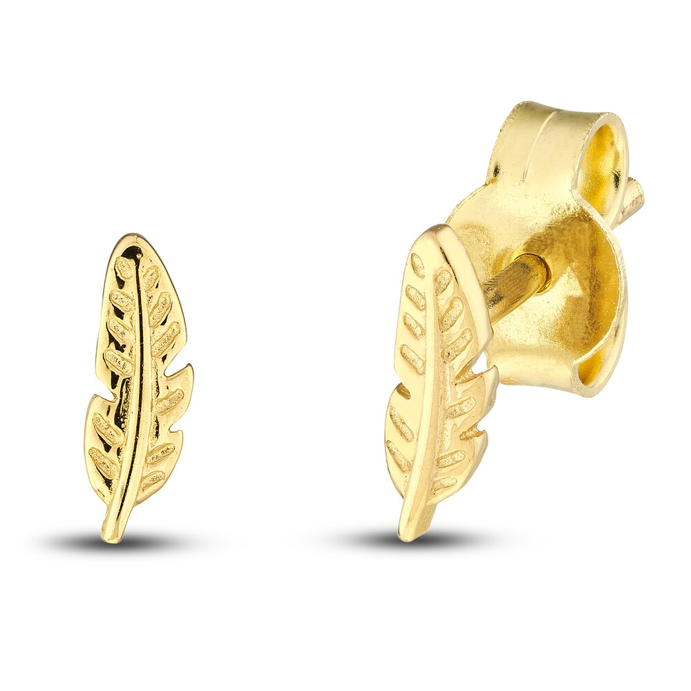 Feather Stud Earrings 14K Yellow Gold 2XrfAsTI