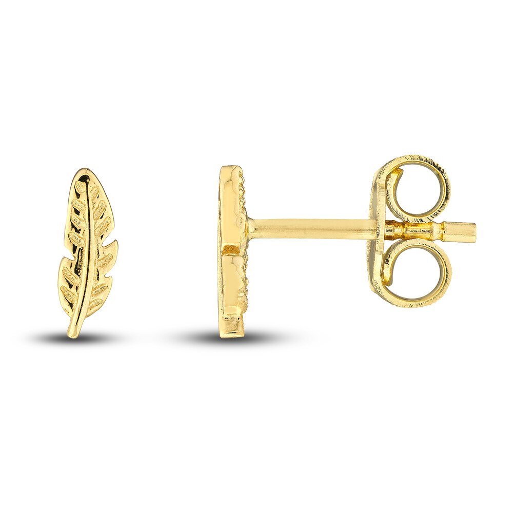 Feather Stud Earrings 14K Yellow Gold 2XrfAsTI