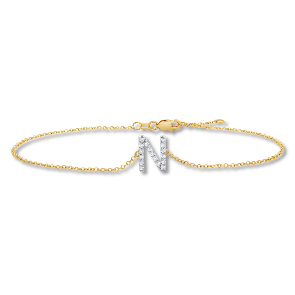 Diamond Letter N Bracelet 1/10 ct tw Round 10K Yellow Gold 2gLft26R