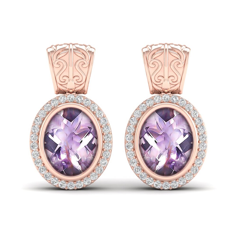 Natural Pink Quartz Earrings 1/5 ct tw Diamonds 14K Rose Gold 2hgbc194