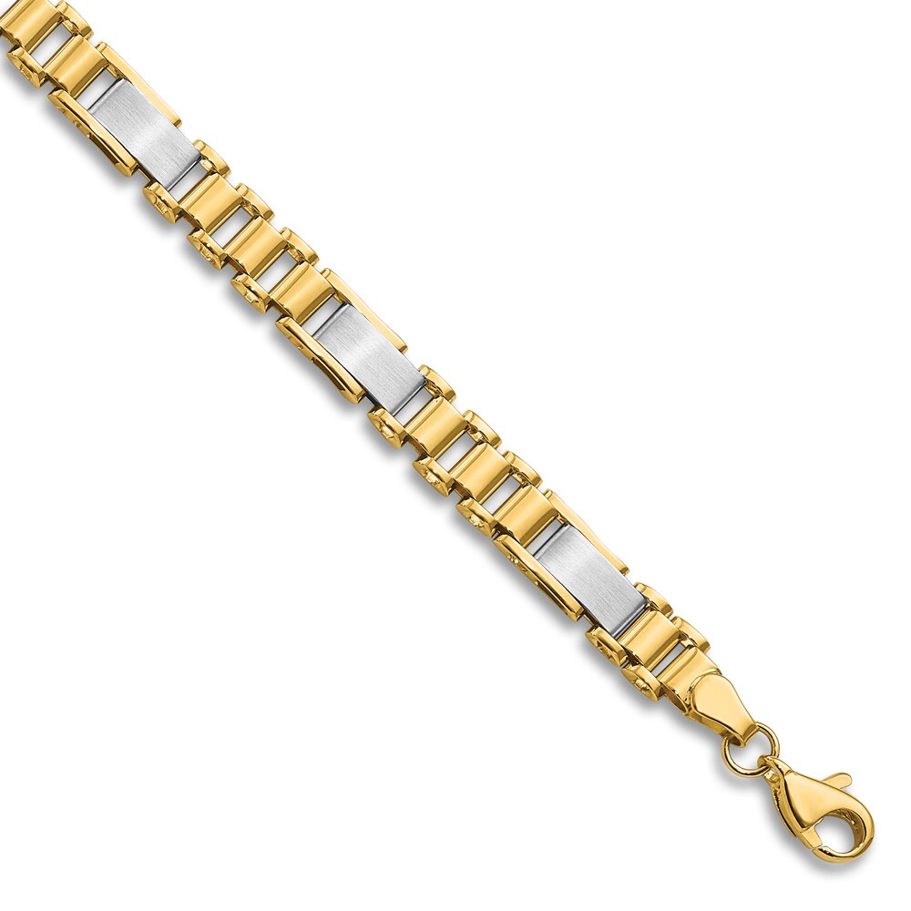 Men's High-Polish Open Link Chain Bracelet 14K Two-Tone Gold 8" 2hm3mbZK