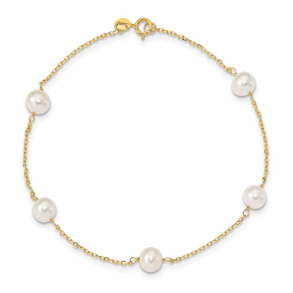 Cultured Freshwater Pearl Station Anklet 14K Yellow Gold 9" 2lBfAEUz