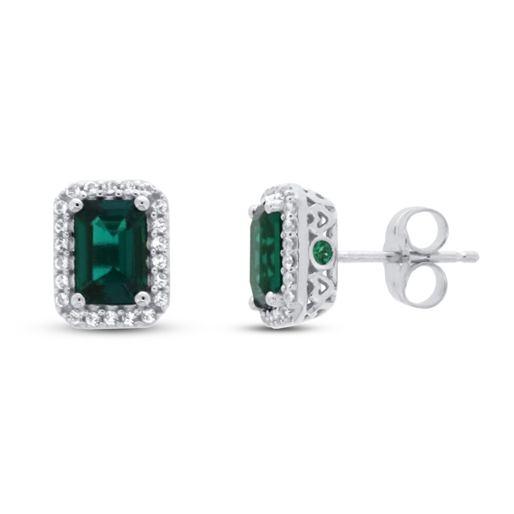 Lab-Created Emerald & White Topaz Earrings 10K White Gold 2q3rHBTU
