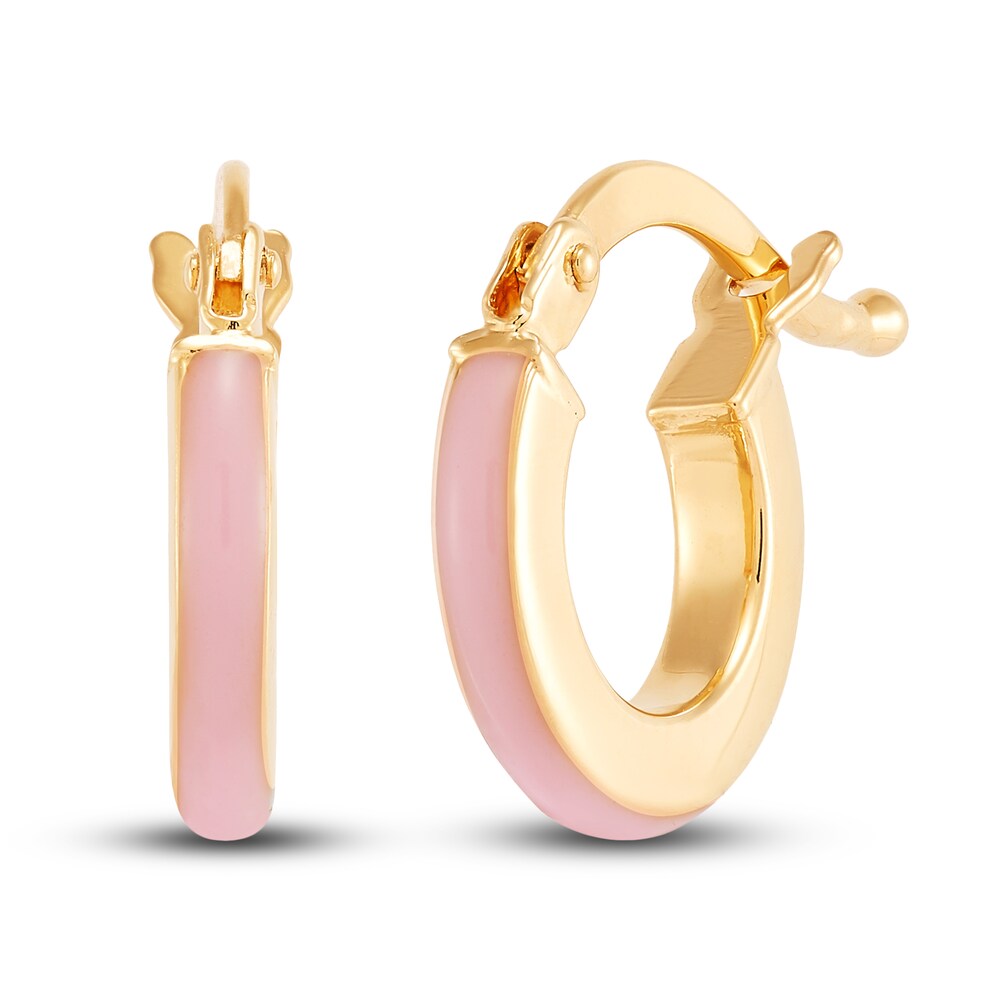 Children's Pink Enamel Hoop Earrings 14K Yellow Gold 2qLEXfsY