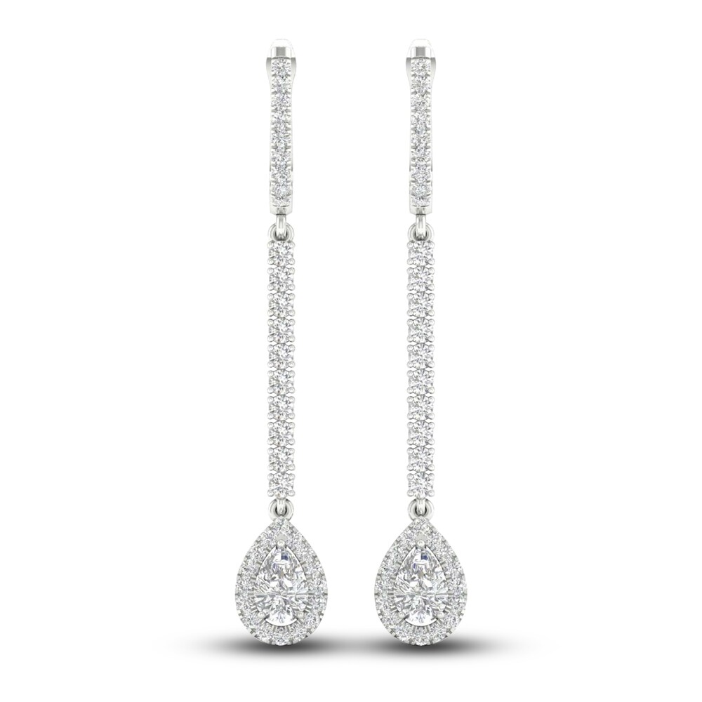 Lab-Created Diamond Dangle Earrings 1-1/2 ct tw Pear/Round 14K White Gold 2uDpDV89