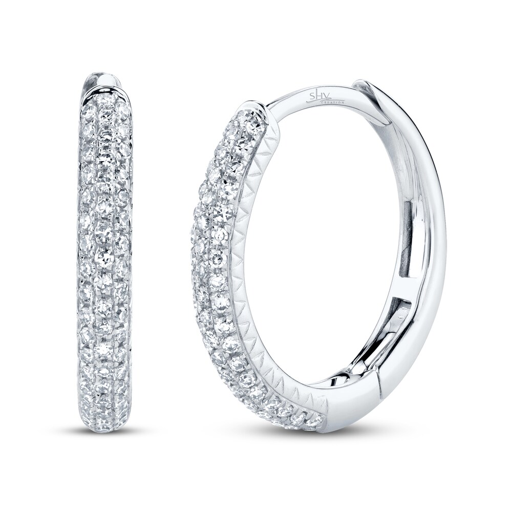 Shy Creation Hoop Earrings 1/5 ct tw Diamonds 14K White Gold SC55004581 2vJ0AqNb