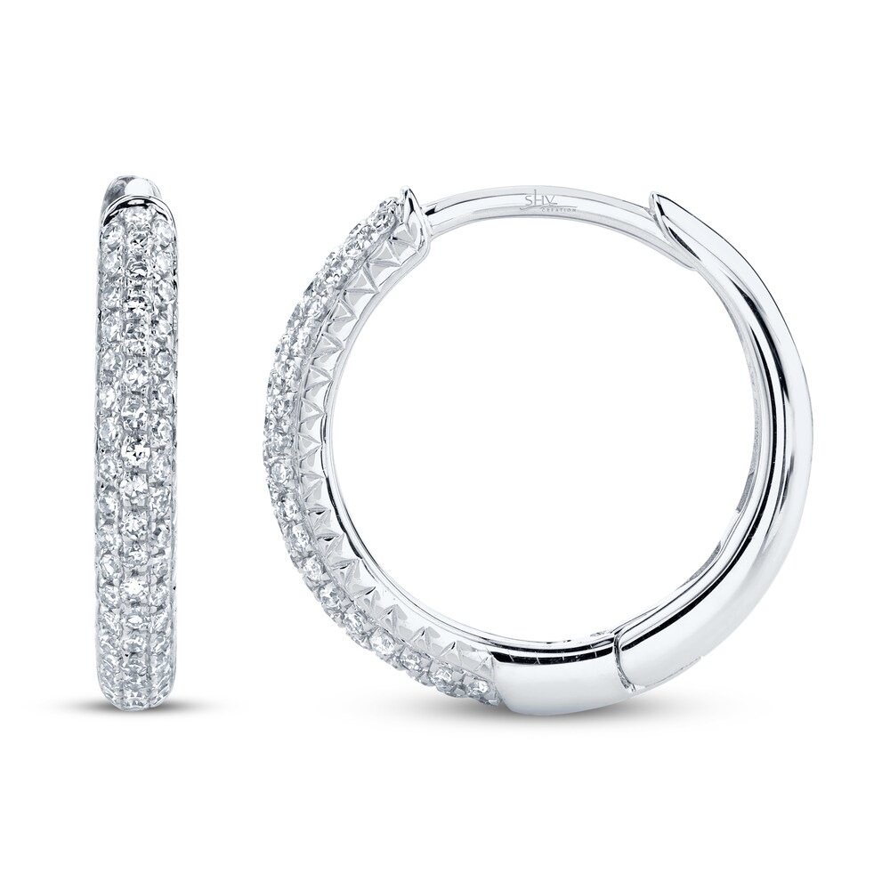 Shy Creation Hoop Earrings 1/5 ct tw Diamonds 14K White Gold SC55004581 2vJ0AqNb