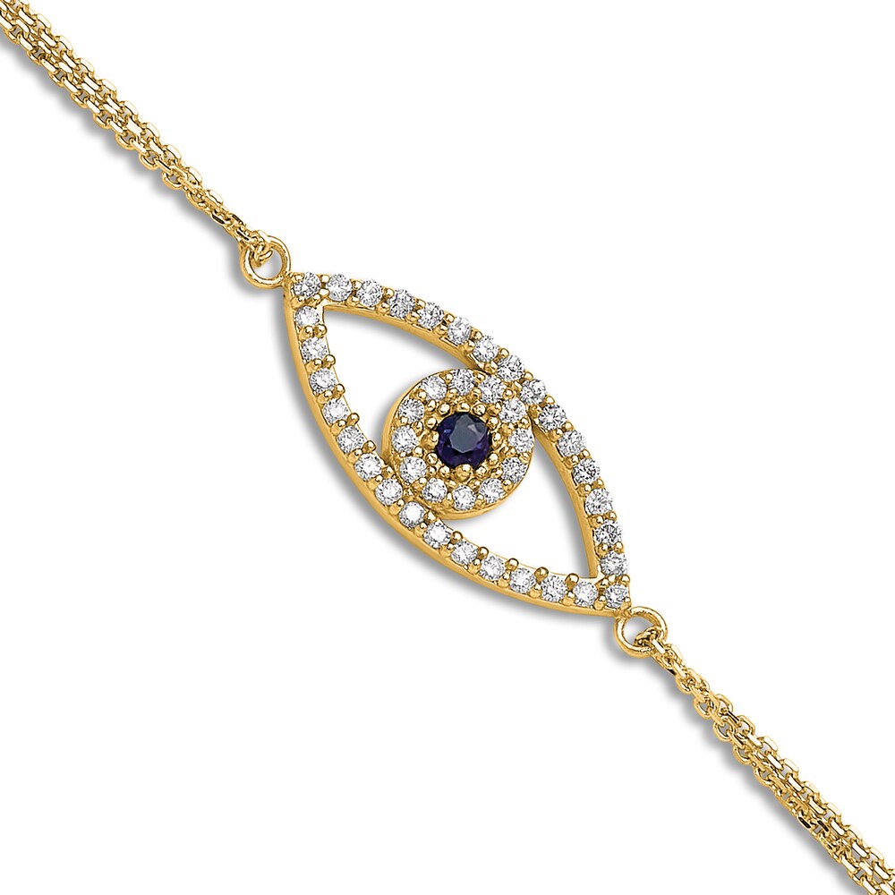 Natural Blue Sapphire Eye Bracelet 1/6 ct tw Round 14K Yellow Gold 7\" 2zOlVjOK
