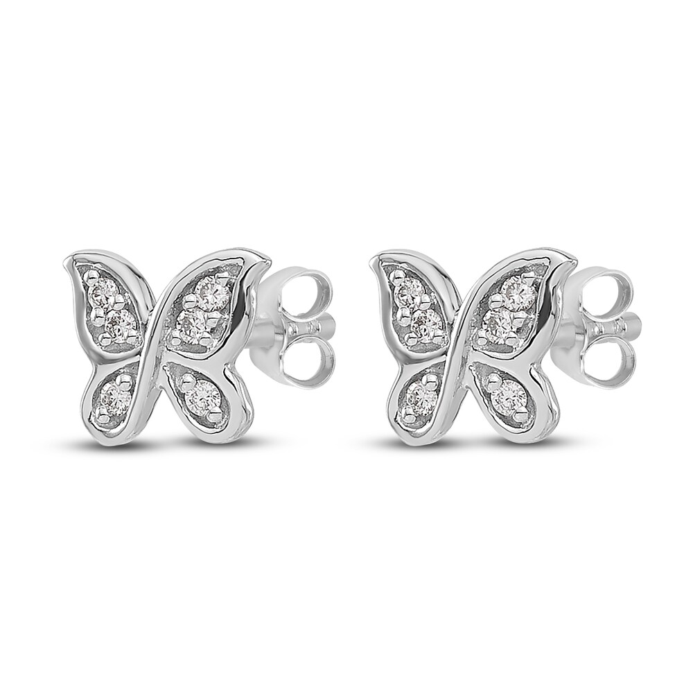 Diamond Butterfly Stud Earrings 1/20 ct tw Round 14K White Gold 32AUoZiy