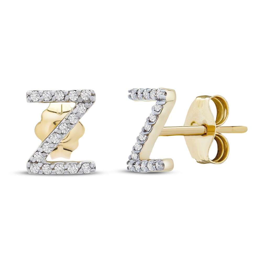 Diamond Letter Z Earrings 1/10 ct tw Round 10K Yellow Gold 35SsdsKB