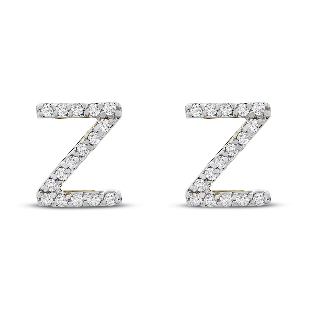 Diamond Letter Z Earrings 1/10 ct tw Round 10K Yellow Gold 35SsdsKB