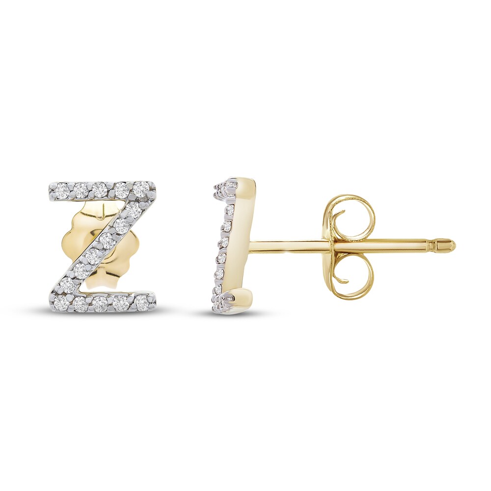 Diamond Letter Z Earrings 1/10 ct tw Round 10K Yellow Gold 35SsdsKB