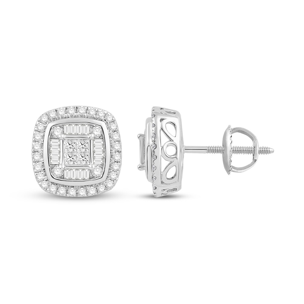 Diamond Stud Earrings 7/8 ct tw Round 14K White Gold 3Hoiv3us