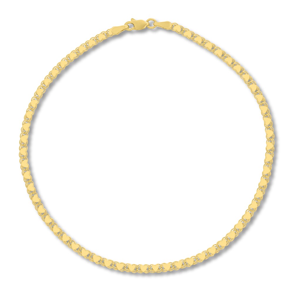 Heart Anklet 14K Yellow Gold 10" 3IS1KhBS