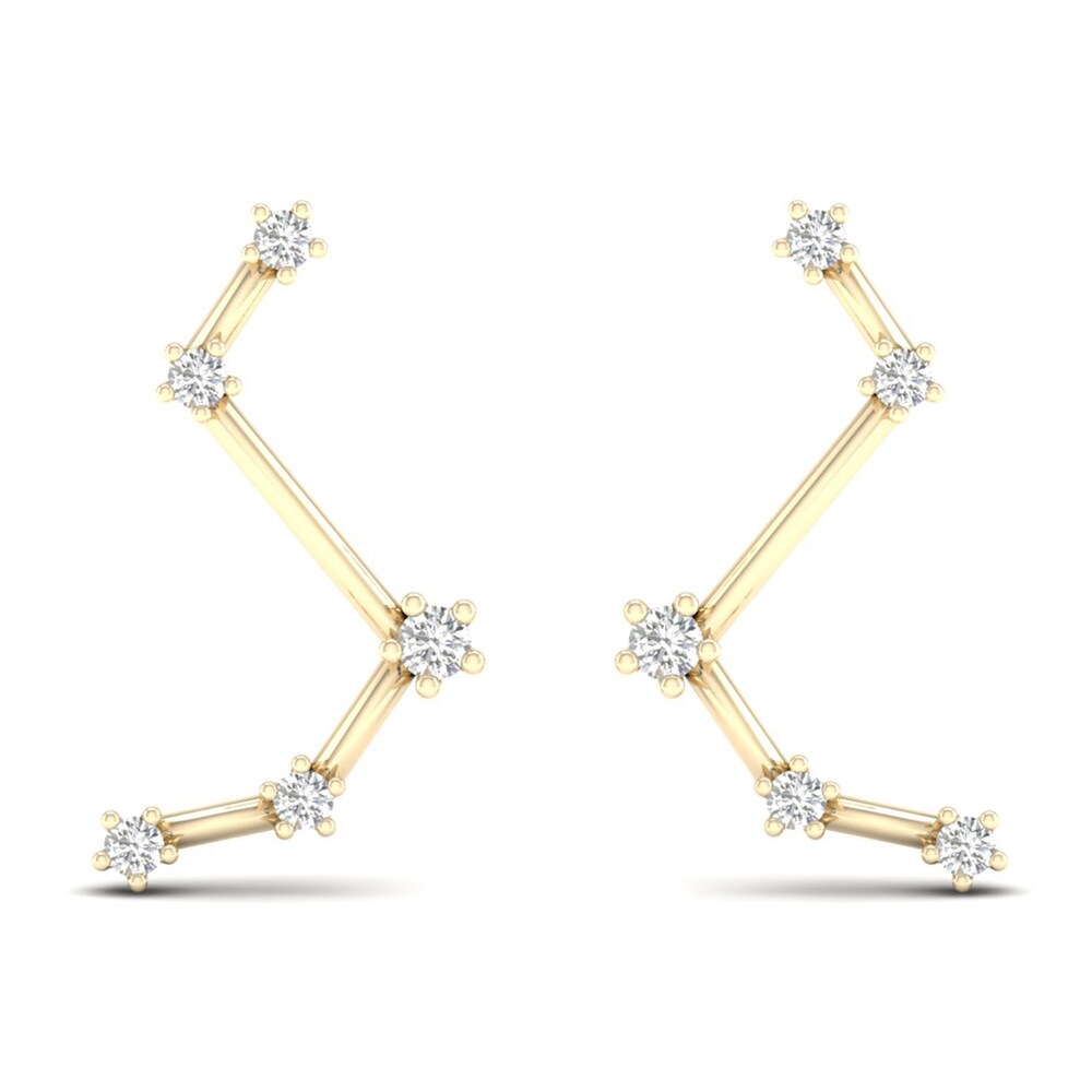 Diamond Aries Constellation Earrings 1/8 ct tw Round 14K Yellow Gold 3MQLVXsb