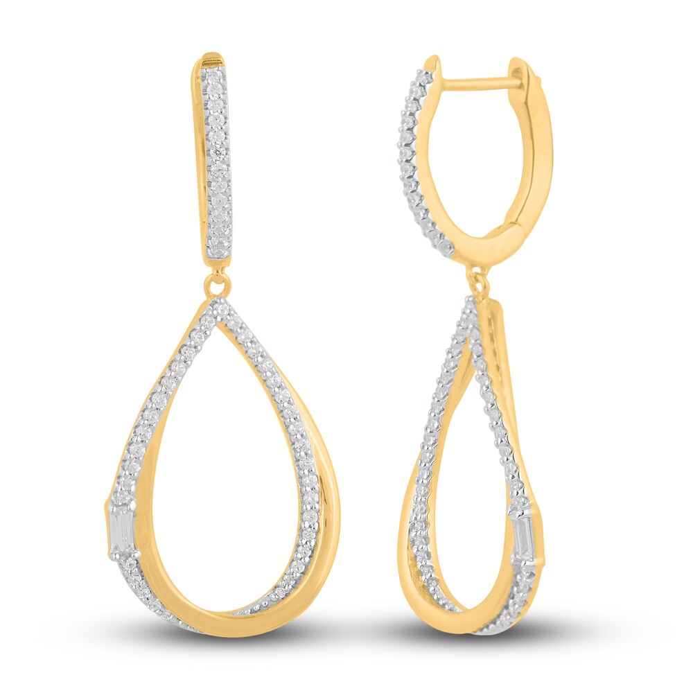 Diamond Drop Earrings 1/2 ct tw Round/Baguette 14K Yellow Gold 3OqNu3jI