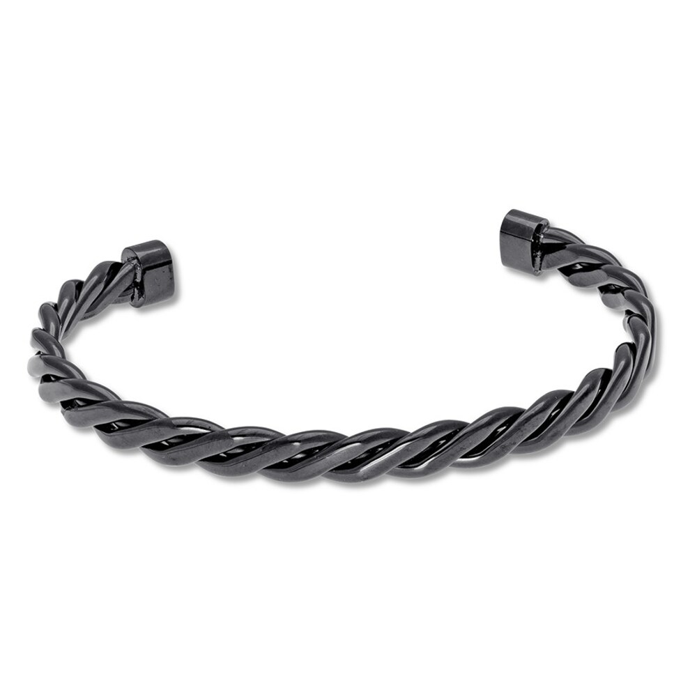 Men\'s Cuff Bracelet Black Ion-Plated Stainless Steel 3RAgCR5m
