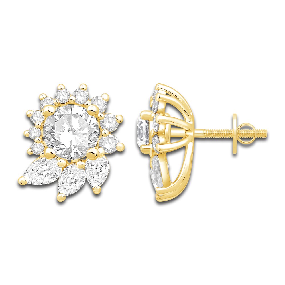 Diamond Floral Halo Earring Jackets 1 ct tw Pear/Round 14K Yellow Gold 3SSaKyWw